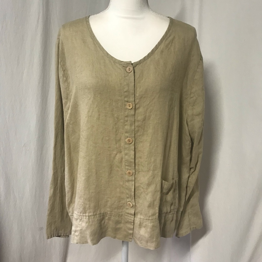 FLAX Lagenlook‎ Tan Linen Button Front Shirt Jacket L